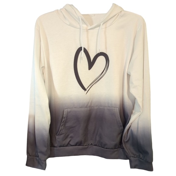 Boutique White And Grey Ombre Heart Graphic Hoodie - Picture 2 of 4